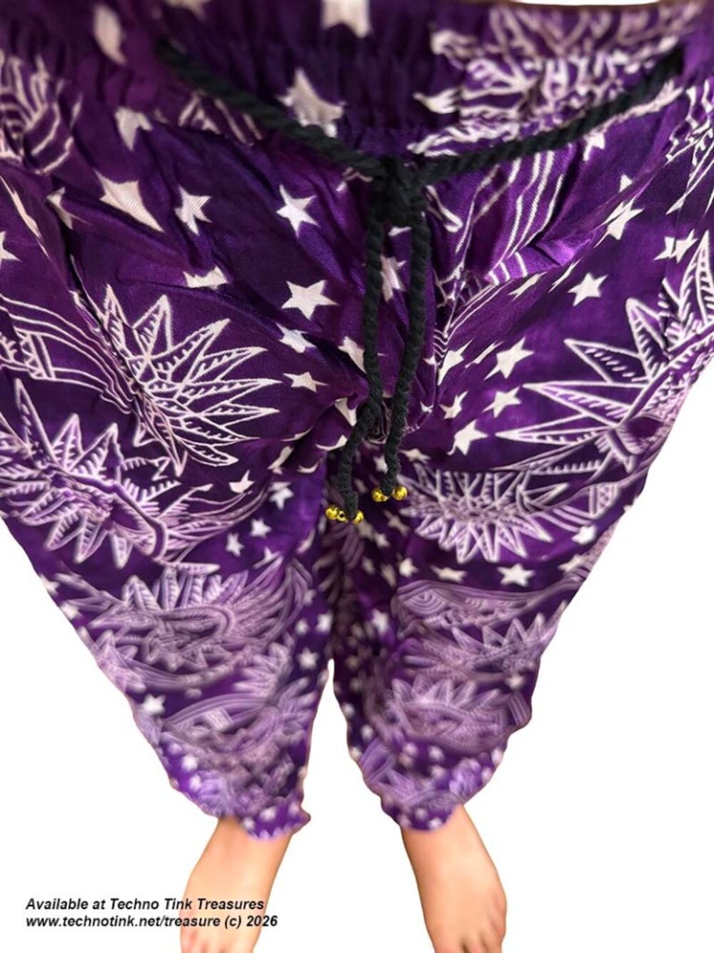 Pants, Harem - Celestial Star & Moon Print Rayon Button Cuff Harem Pants XL